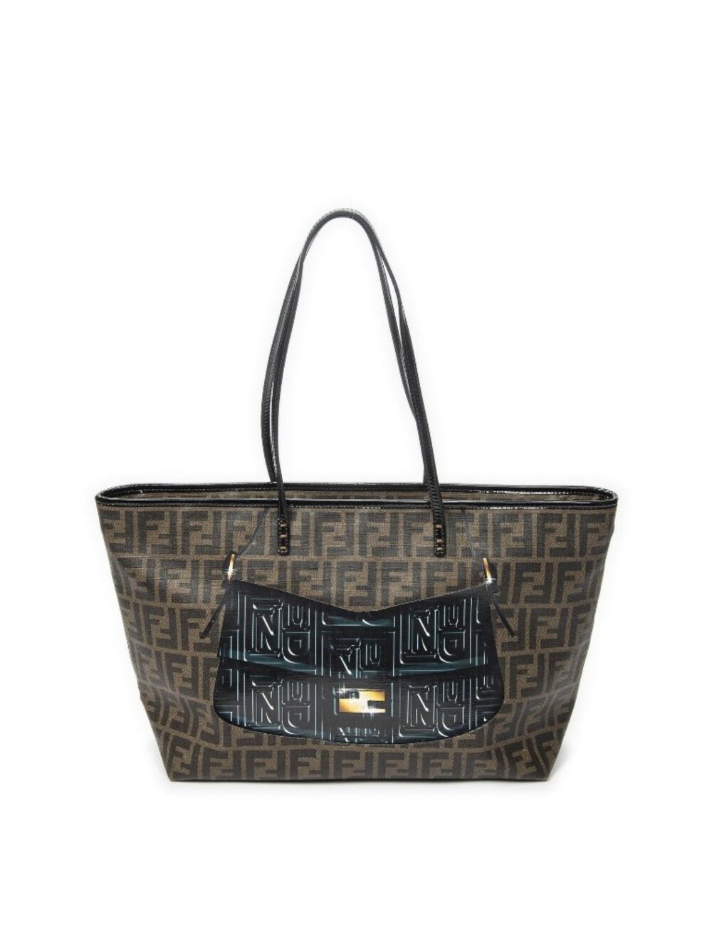 Fendi Roll Zip Tote Brown Black Resin Zucca Canvas